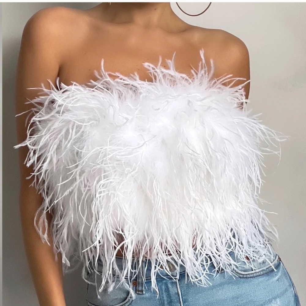 Club L London Dream Daze White Feather Bandeau Crop Top
